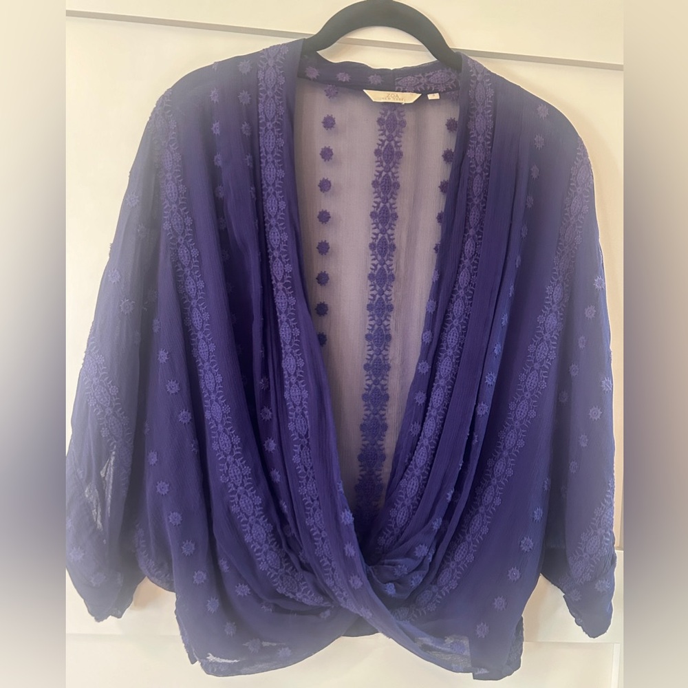 Zoa New York silk blouse with side buttons at waist.